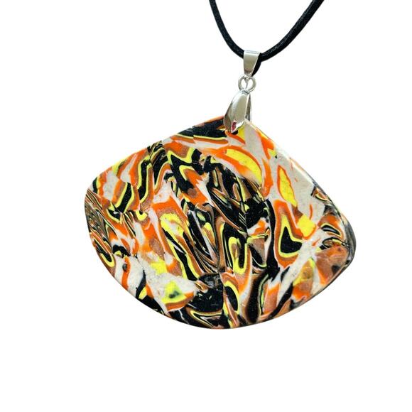 Oversize Polymer Clay Pendant on Black Cord 18 Inch Necklace - Picture 5 of 8